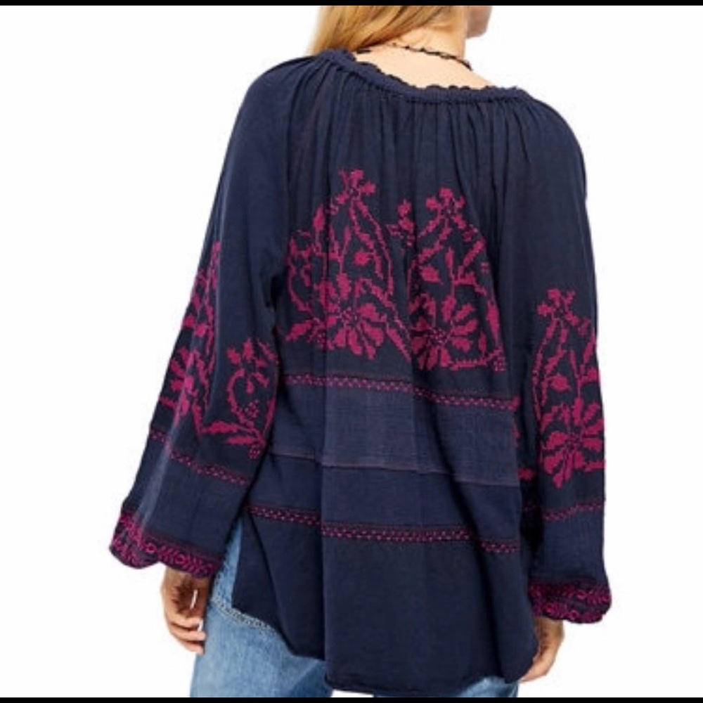 Free People Persuasion Balloon Sleeve Embroidered Peasant Top - Picture 3 of 10